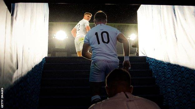 Owen Farrell leads out his team for the semi-final against New Zealand