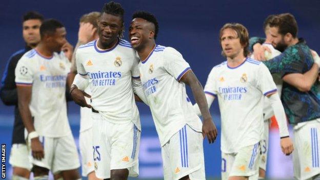 Eduardo Camavinga, Vinicius Junior and Luka Modric