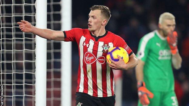 James Ward-Prowse gestures to the Southampton fans following his equaliser against Crystal Palace in the Premier League