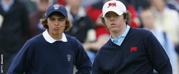 Ricky Fowler, left, and Rory McIlroy, right