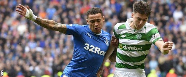 Kieran Tierney had some joy against James Tavernier down the Celtic left