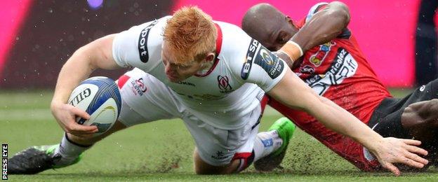 Rory Scholes scored Ulster's first try in the remarkable victory away to Oyonnax