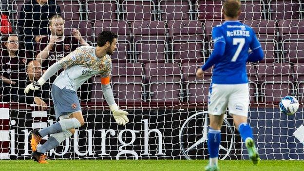 Hearts keeper Craig Gordon could do nothing about Innes Cameron's winning header