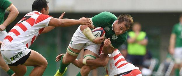 Rhys Ruddock in action for Ireland against Japan