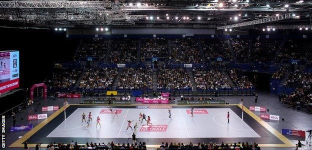 Netball match with crowd