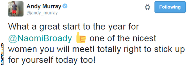 Andy Murray tweet about Naomi Broady