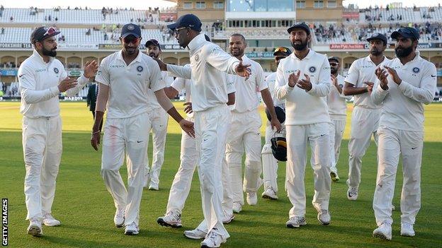 India celebrate at Trent Bridge