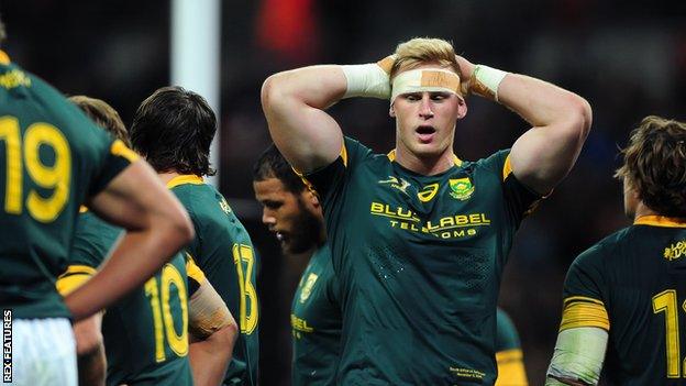 Jean-Luc du Preez of South Africa looks dejected