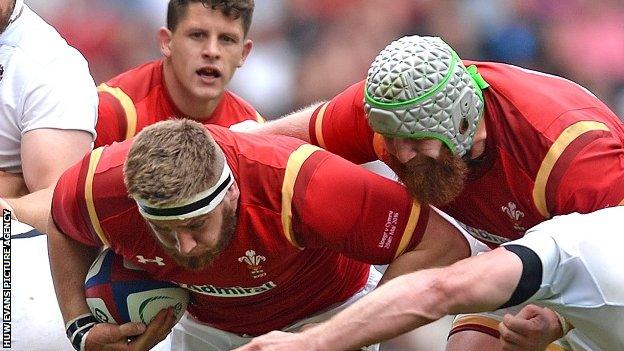 Rhodri Jones in action for Wales against England