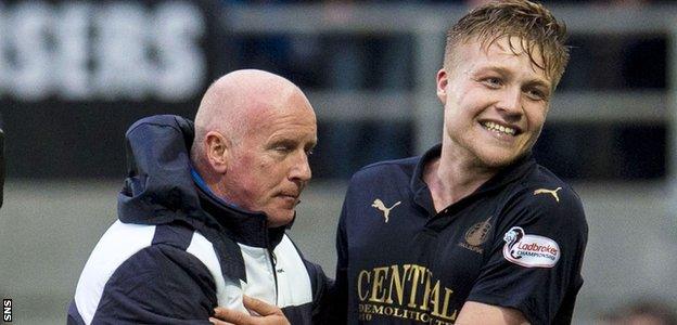 Falkirk boss Peter Houston congratulates Peter Grant