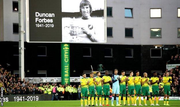 There was a minute's silence before the game for Norwich legend Duncan Forbes, who died on Wednesday