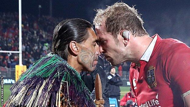 Alun Wyn Jones was greeted with a traditional Maori Hongi when they played the Lions played Crusaders