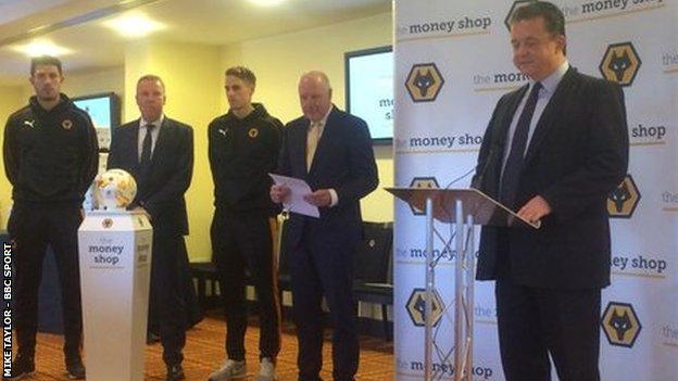 Wolves chief executive Jez Moxey was speaking at Wednesday's press launch for the club's new sponsors for the next three years, accompanied by (from left) skipper Danny Batth, head coach Kenny Jackett and Money Shop chairman Michael Edwards