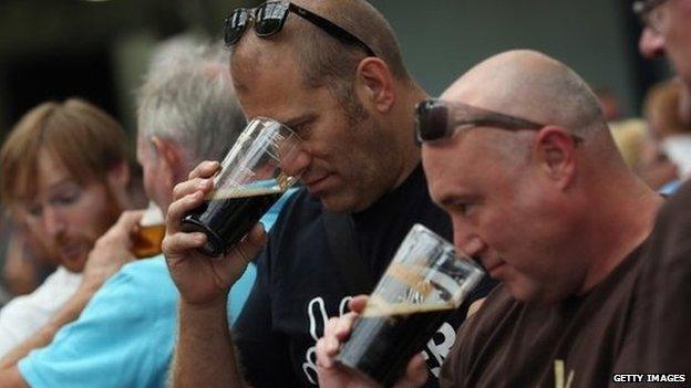 Drinkers at beer festival