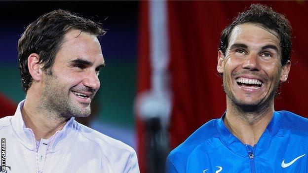 Roger Federer and Rafael Nadal at the 2017 Shanghai Masters