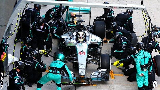 Lewis Hamilton at a pit stop