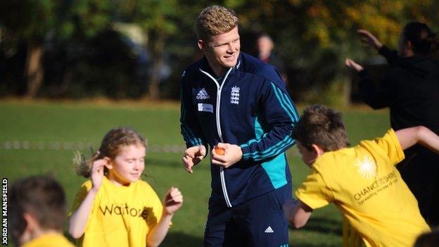 England's Sam Billings helped to run a coaching session at St Mary and St Peter's Primary school in south-west London