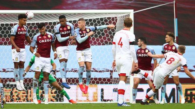 James Ward-Prowse scores a free-kick against Aston Villa