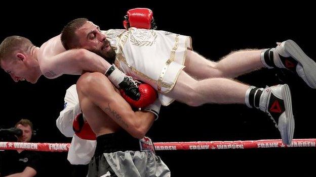 Bulgarian's Stefan Slavchev was disqualified for lifting Barnes off the ground