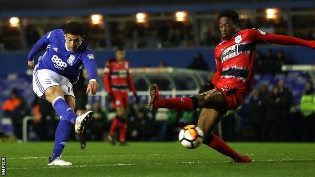 Che Adams scores for Birmingham against Huddersfield