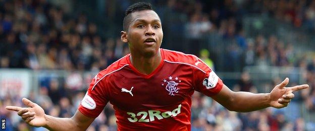 Rangers striker Alfredo Morelos celebrates after scoring against Ross County