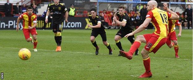 Conor Sammon misses a penalty for Partick Thistle against Livingston