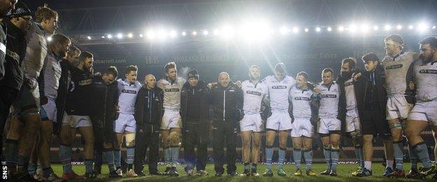 Gregor Townsend addresses his Glasgow players after they sealed a Champions Cup quarter-final place with victory at Leicester