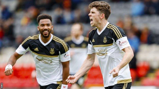 Ryan Christie celebrates scoring for Aberdeen against Partick Thistle