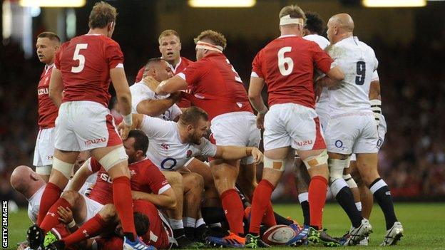 Ellis Genge and Tomas Francis get to grips with each other during a Wales and England game in 2019