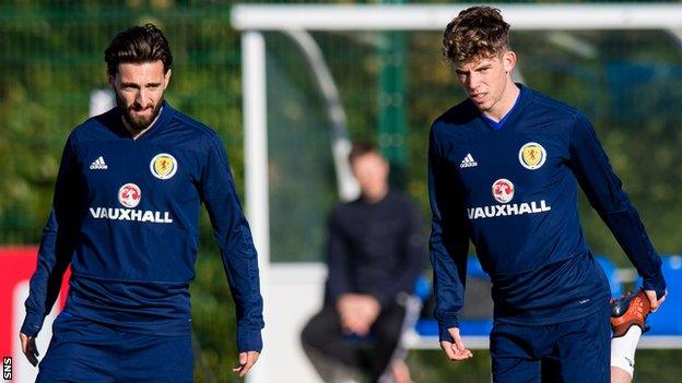 Graeme Shinnie and Ryan Christie train with Scotland