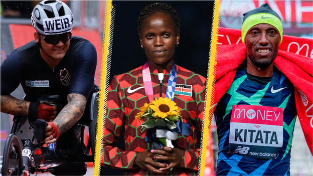 David Weir, Brigid Kosgei and Shura Kitata