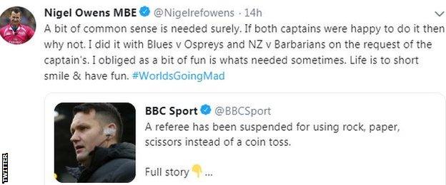 Nigel Owens' tweet