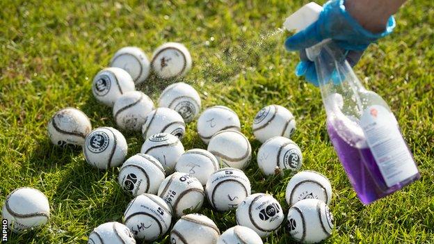 Sliotars being disinfected during the Covid-19 lockdown earlier this year