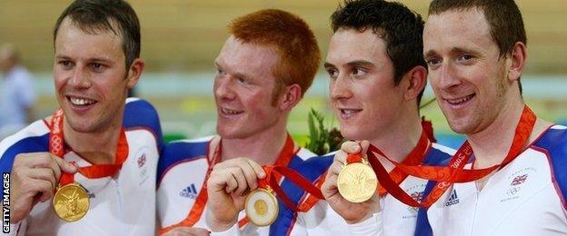 Paul Manning, Ed Clancy, Geraint Thomas and Bradley Wiggins won gold at the 2008 Olympics