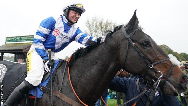 Bryony Frost after winning at Wincanton on Frodon