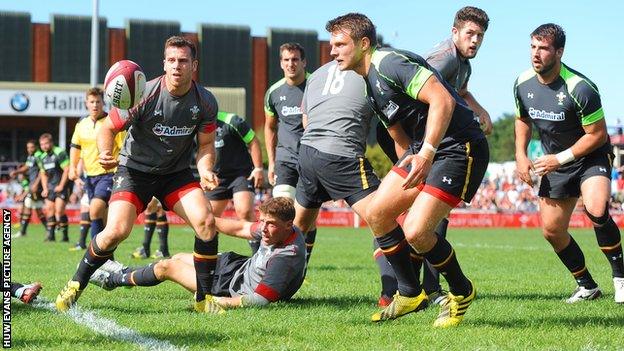 Wales players take part in an intra-squad match in front of around 5,000 fans in Colwyn Bay