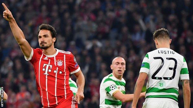 Bayern Munich's Mats Hummels celebrates scoring against Celtic