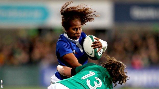 Ireland debutant Enya Breen tackles France's Yolaine Yengo at Donnybrook