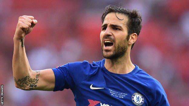 Cesc Fabregas celebrates after winning the 2018 FA Cup final