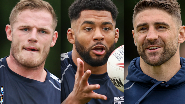 Tom Burgess, Kallum Watkins and Tommy Makinson of England