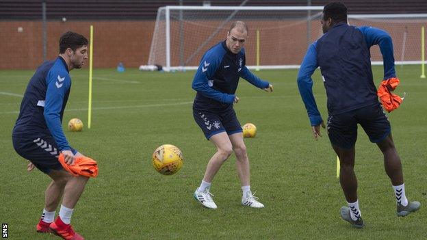 Matthew Polster (left) and Andrew Gutman (centre) train with Rangers