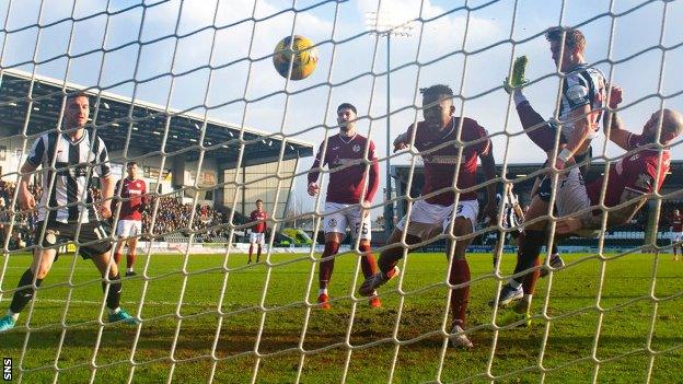 St Mirren's Alex Greive scores against Kelty Hearts