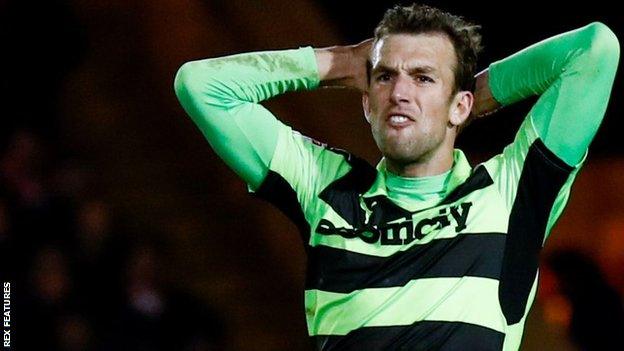 Christian Doidge shows his frustration after missing a chance for Forest Green