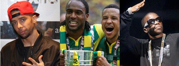 Dappy, Norwich City players celebrating their promotion to the premiership and Tinchy Stryder