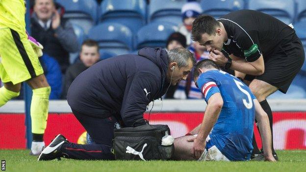 Lee Wallace receives treatment after suffering an injury against ICT