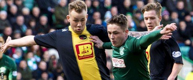 Scott Allan playing for Hibernian against Berwick Rangers