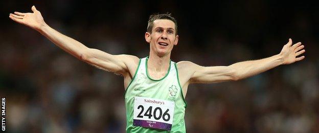 Michael McKillop celebrates his T37 1500m triumph at London 2012