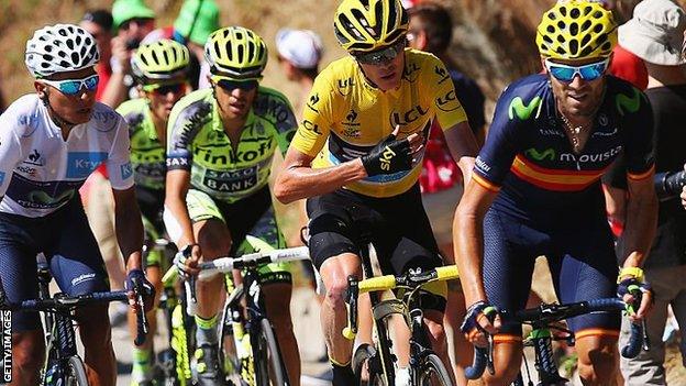 (l-r) Nairo Quintana, Alberto Contador, Chris Froome and Alejandro Valverde