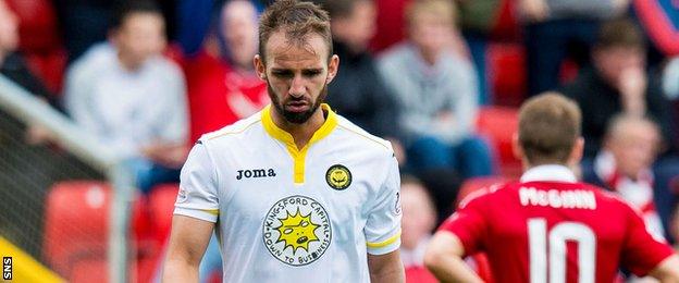 Sean Welsh looks aggrieved as he is sent off for a second yellow card late on