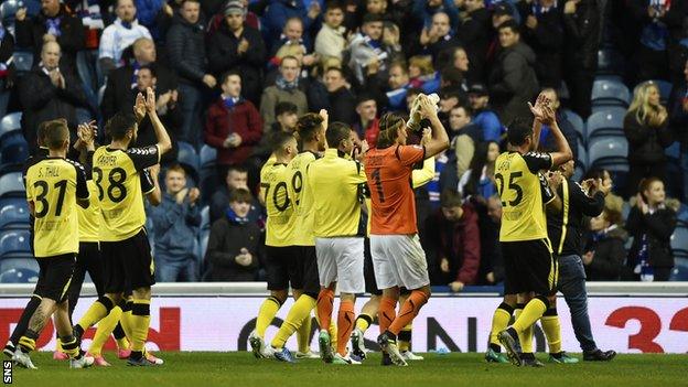 Progres Niedkerkorn players at Ibrox